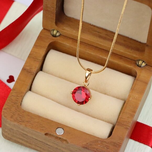 "Radiant Red Round Pendant with Gold Plated Finish for Everyday Glam, XPPT1670 : - Picture 7 of 13